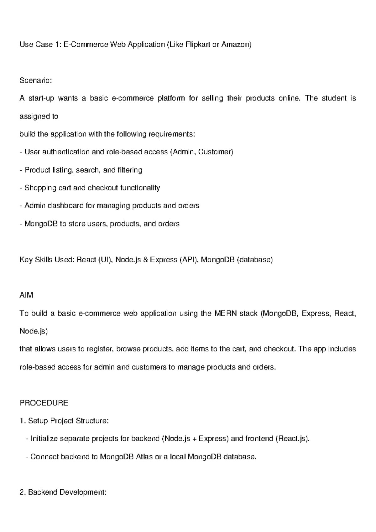 E-Commerce Web Application Report: MERN Stack Development Guide - Studocu