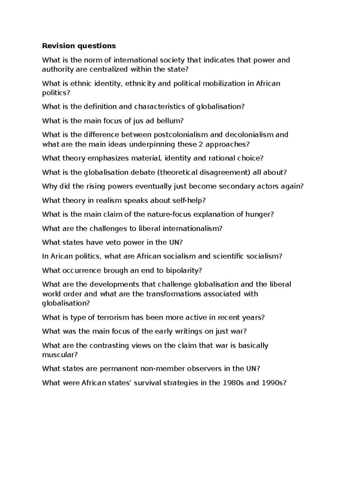 CL Revision Questions: Key Concepts in International Politics (Pols 2B ...