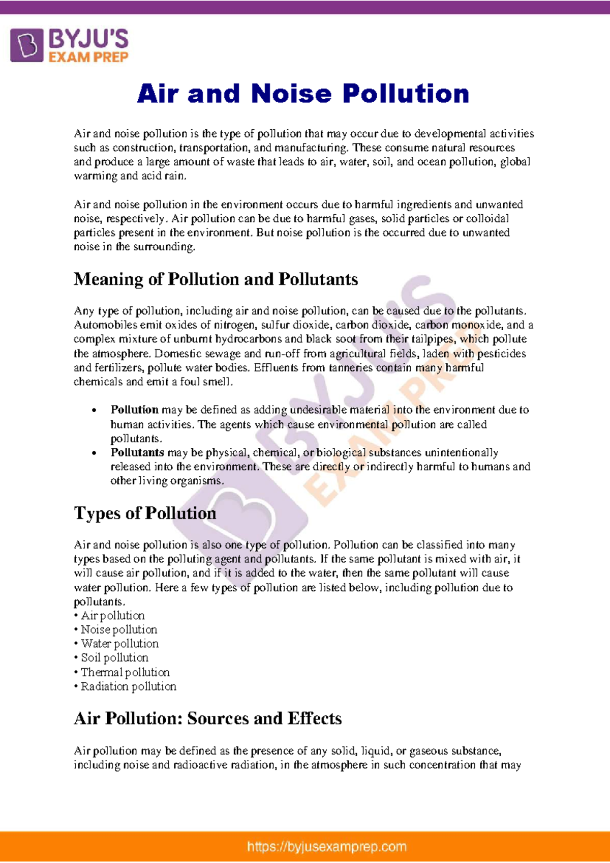 Air and Noise Pollution: Key Concepts and Control Measures Notes 11 ...