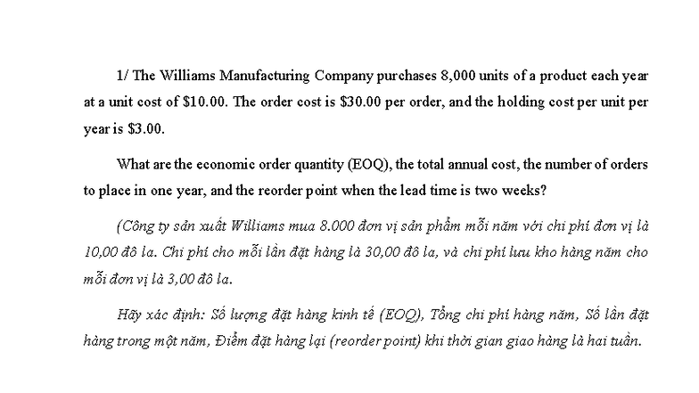 Economic Order Quantity (EOQ) Analysis for BT Logistics - Studocu
