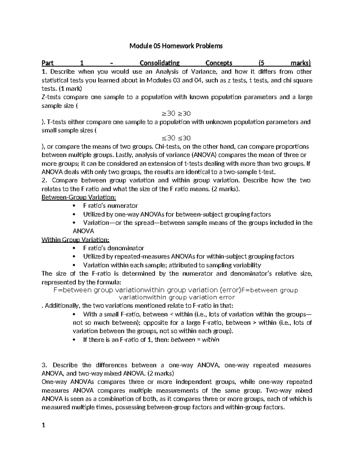 M05 Homework Problems: ANOVA and Statistical Analysis Insights - Studocu