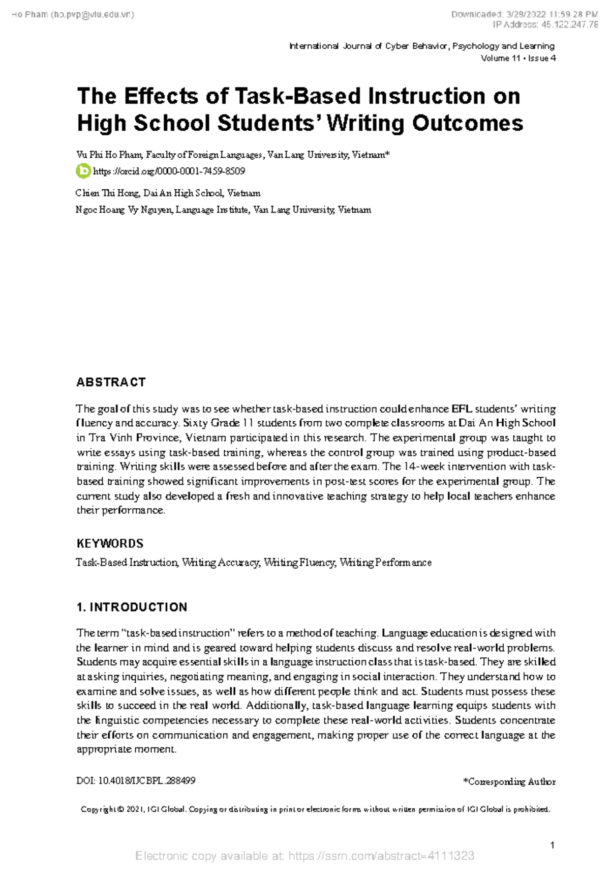 Task-Based Instruction's Impact on High School EFL Writing Skills - Studocu