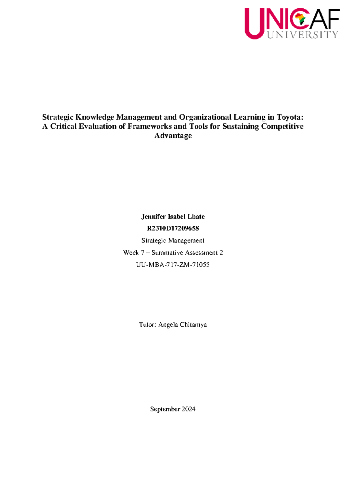 Formartive task 7 - Formative Task - Strategic Knowledge Management and ...