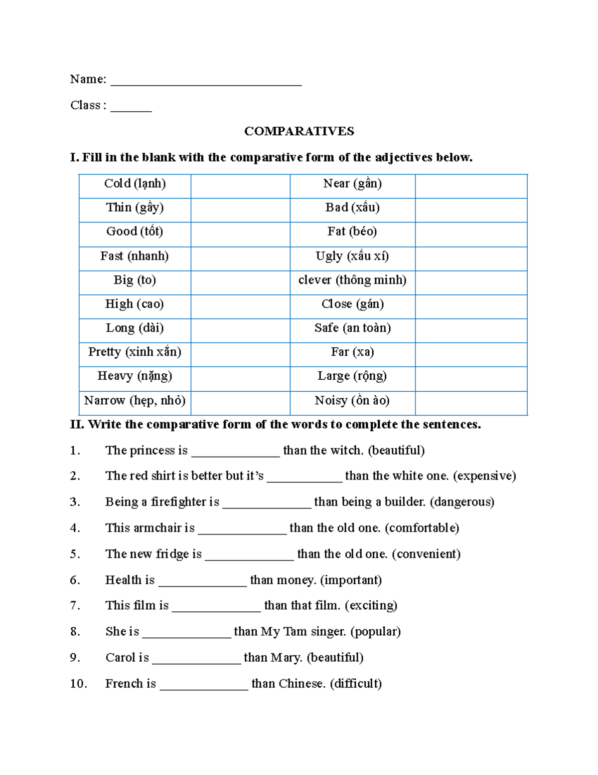 16.10.6 - Comparative Adjectives Practice Exercise - Studocu