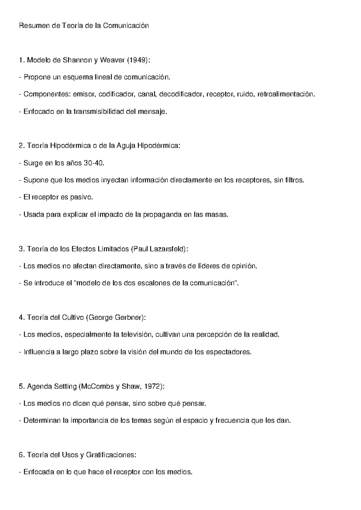 Resumen Teoría de la Comunicación: Conceptos Clave y Modelos - Studocu