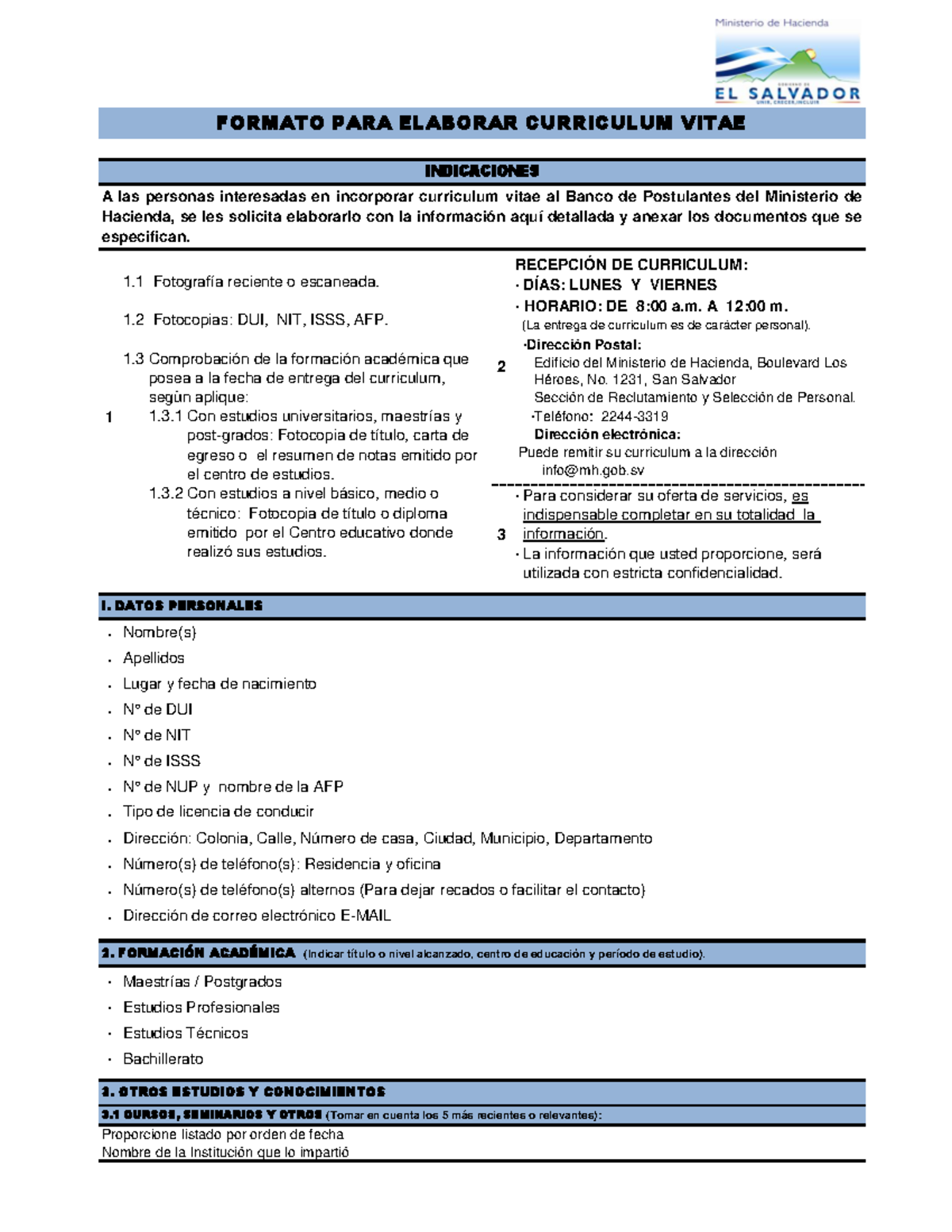Formato de CV para Banco de Postulantes - Pmhdc 9650 - Studocu