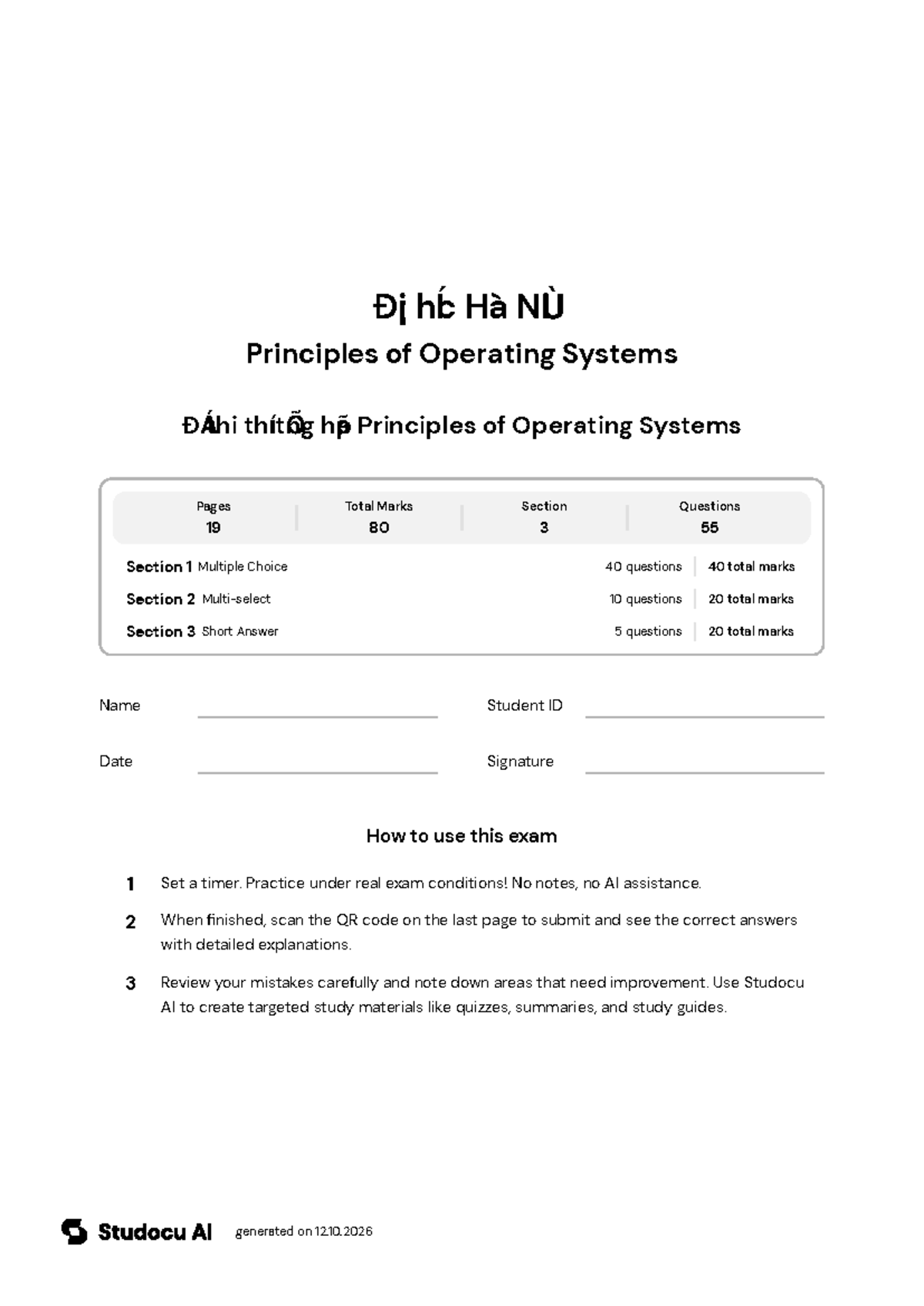 Đề thi thử tổng hợp Principles of Operating Systems - Studocu