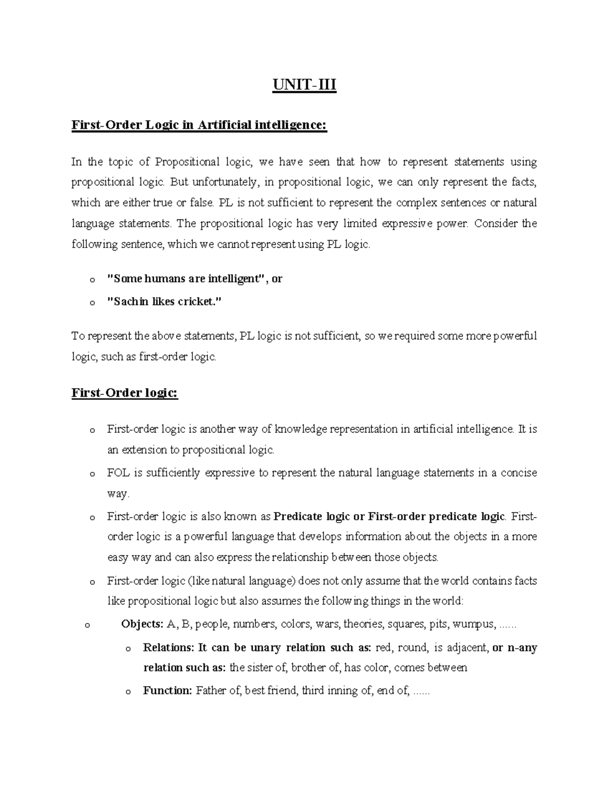 Unit 3 Notes on Logic in AI (R22) - Studocu
