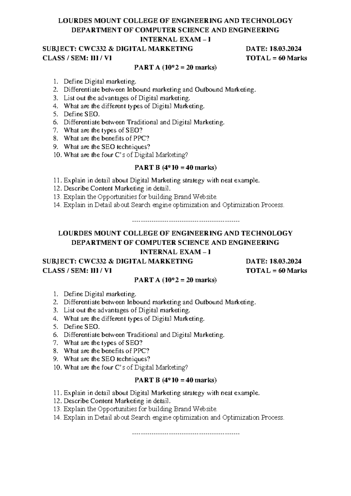 Digital Marketing Internal 1 qp - LOURDES MOUNT COLLEGE OF ENGINEERING ...