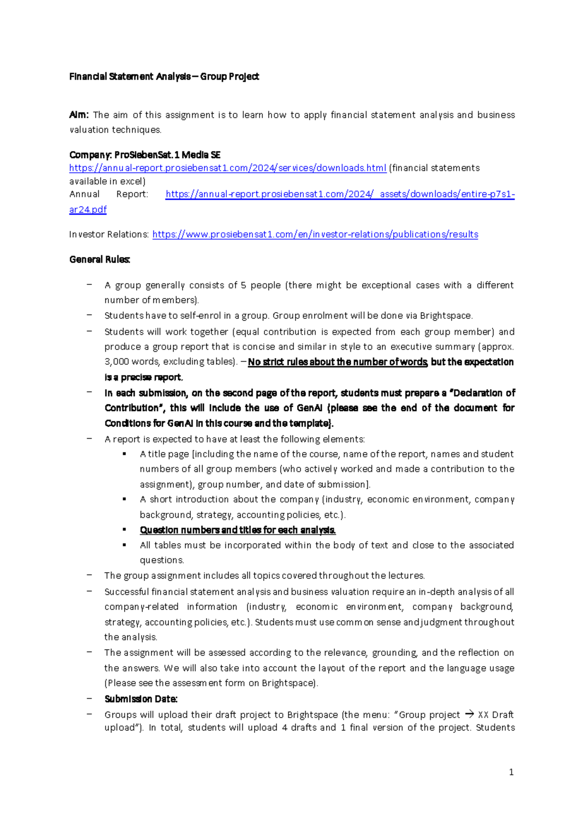 FSA Group Project 2024-2025: Financial Statement Analysis & Valuation ...