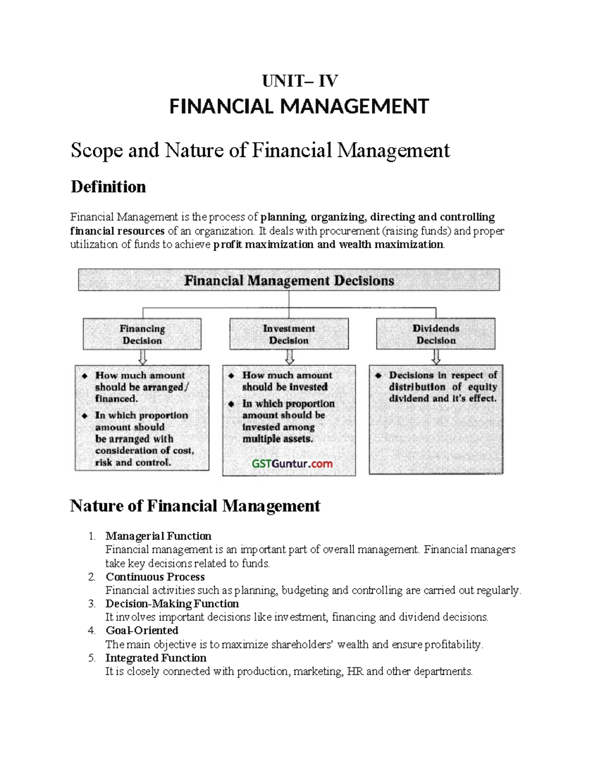 IV FINANCIAL MANAGEMENT: Scope, Nature, and Key Concepts - Studocu