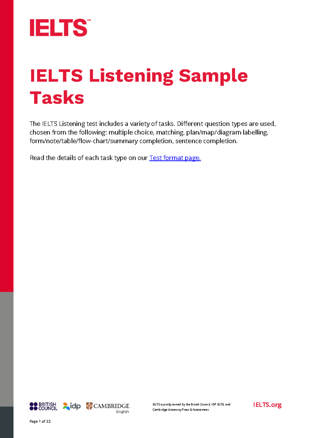Listening Sample Tasks for IELTS Preparation - Studocu