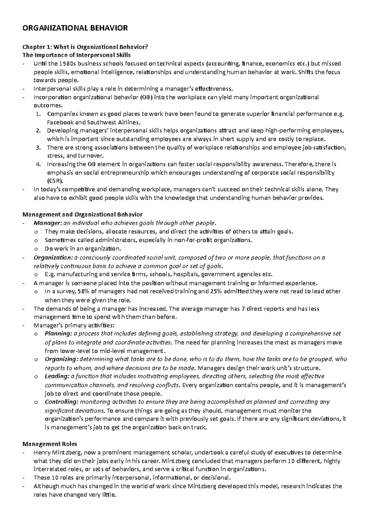 OB 101 Midterm Exam Notes: Key Insights on Organizational Behavior ...