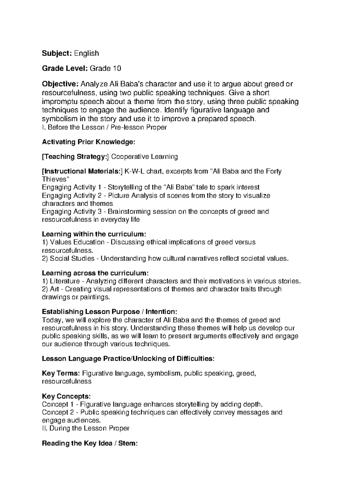 Lesson plan - Deliver a prepared or impromptu talk on an issue ...