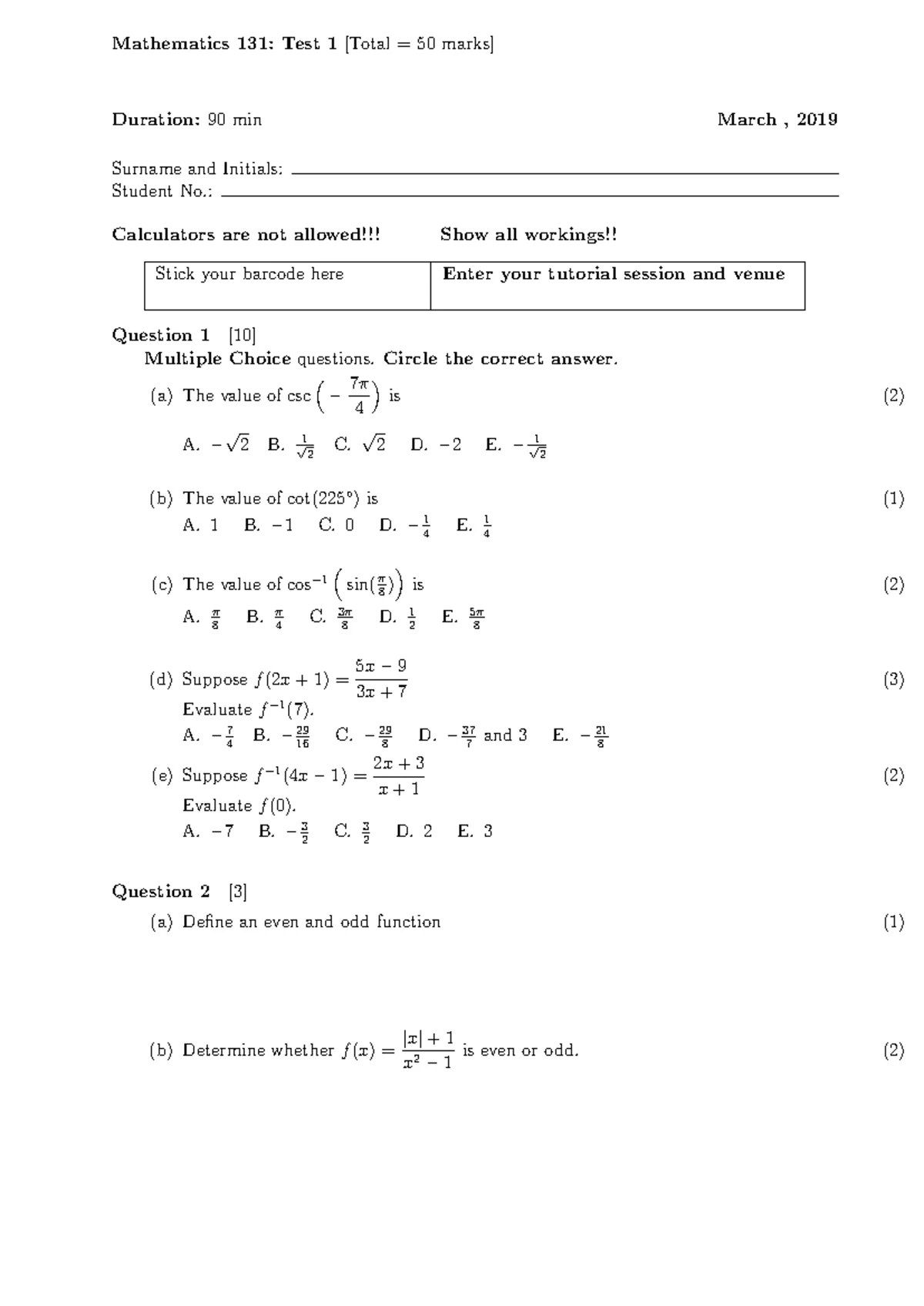 Math131-Test 1 2018 - Test 1 2018 - Math 131 - Studocu