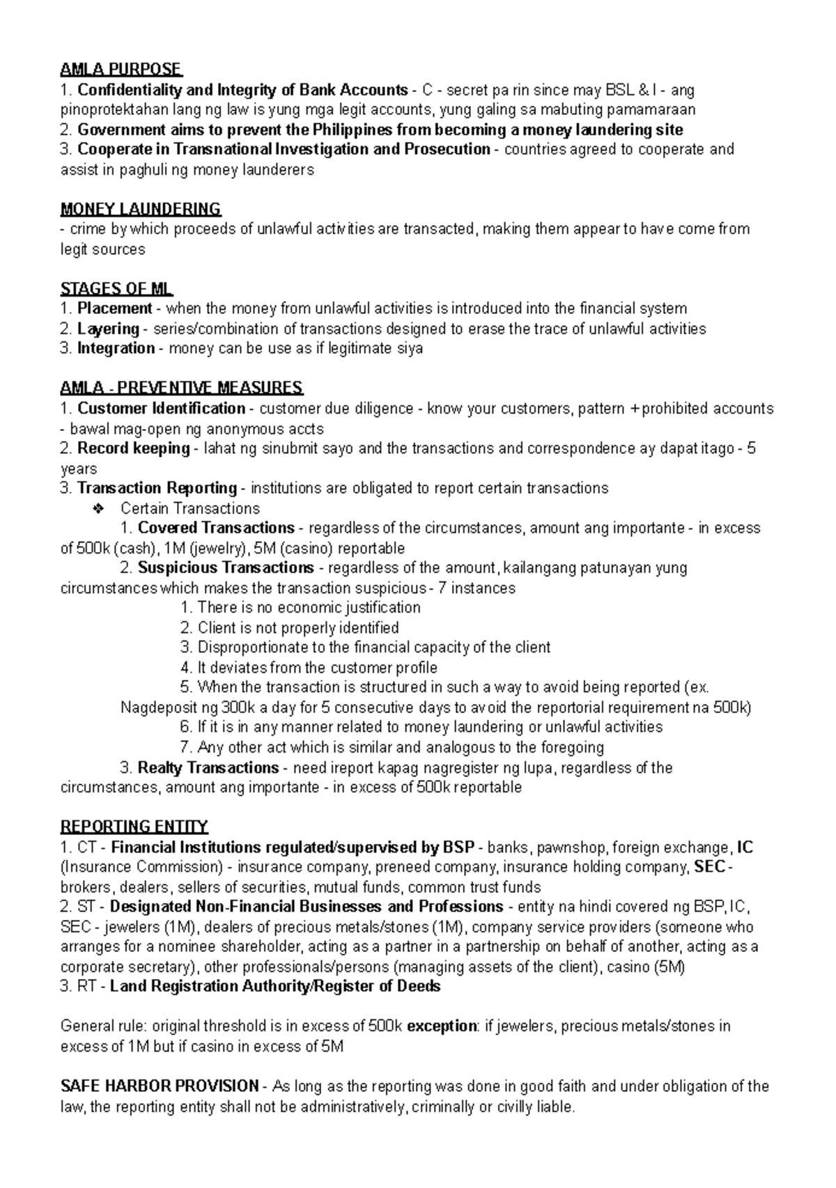 AMLA notes: Understanding money laundering and preventive measures ...