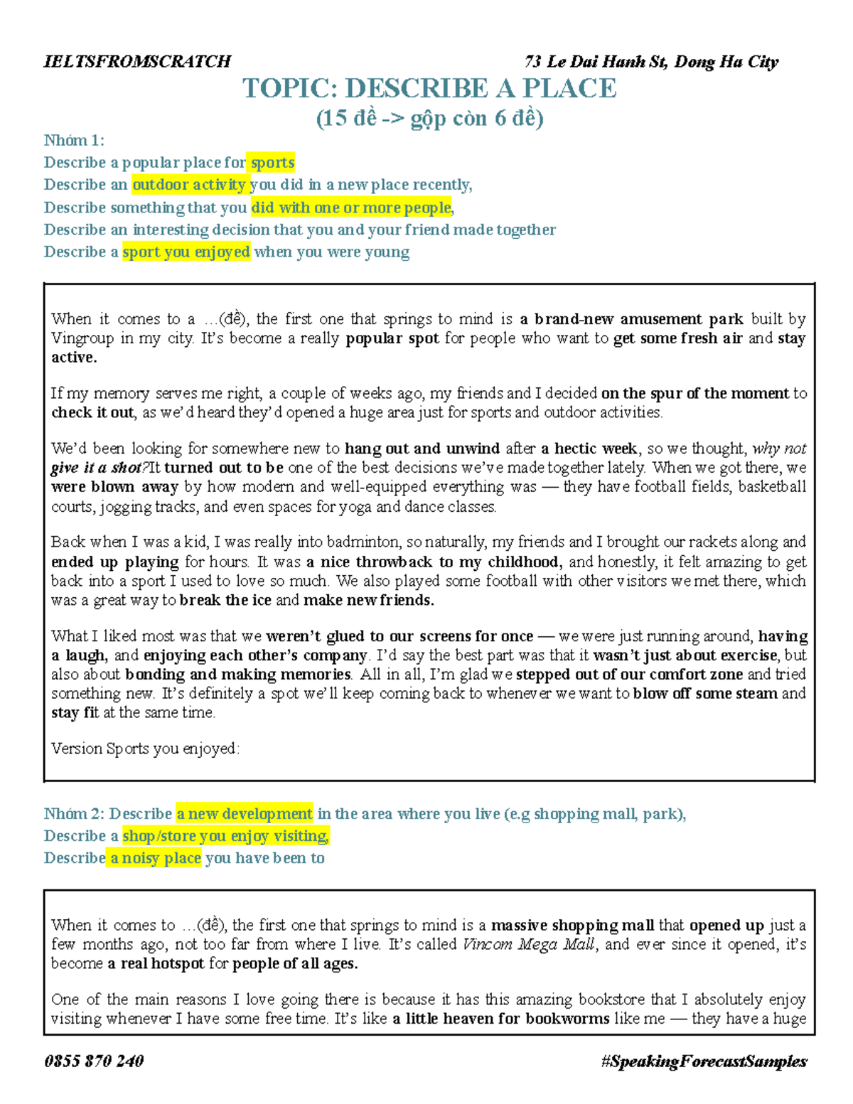 A Place - IELTSFROMSCRATCH: Describing Popular Spots and Pollution ...