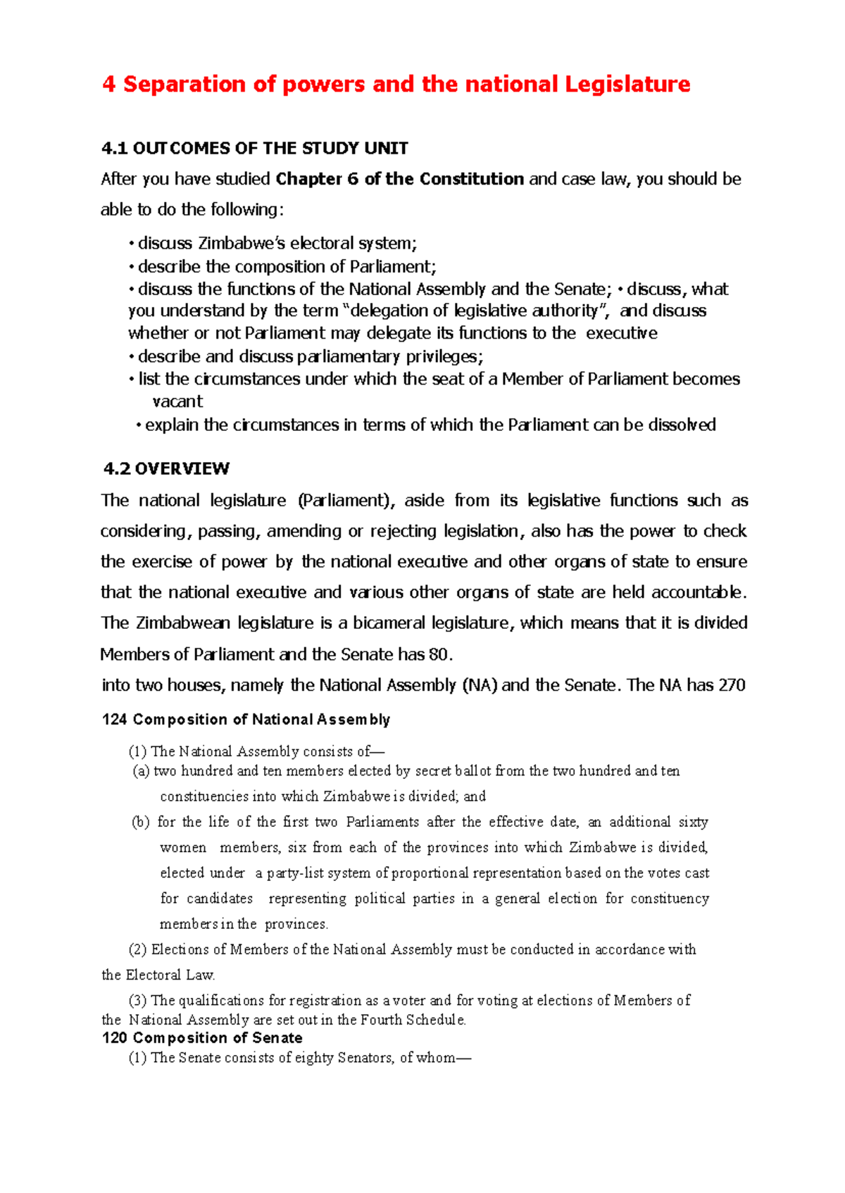 Seperation OF Power AND THE Legislature - 4 Separation of powers and ...