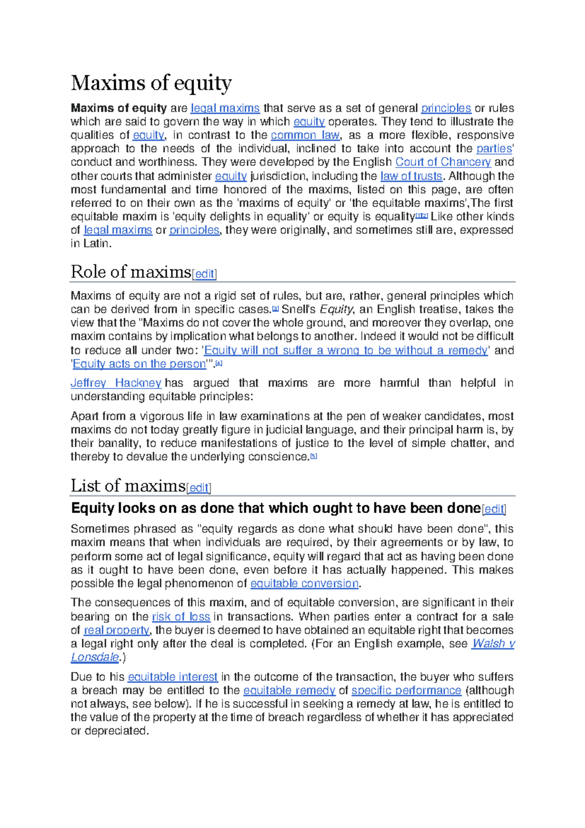 Maxims of Equity: Principles and Legal Implications in Law - Studocu
