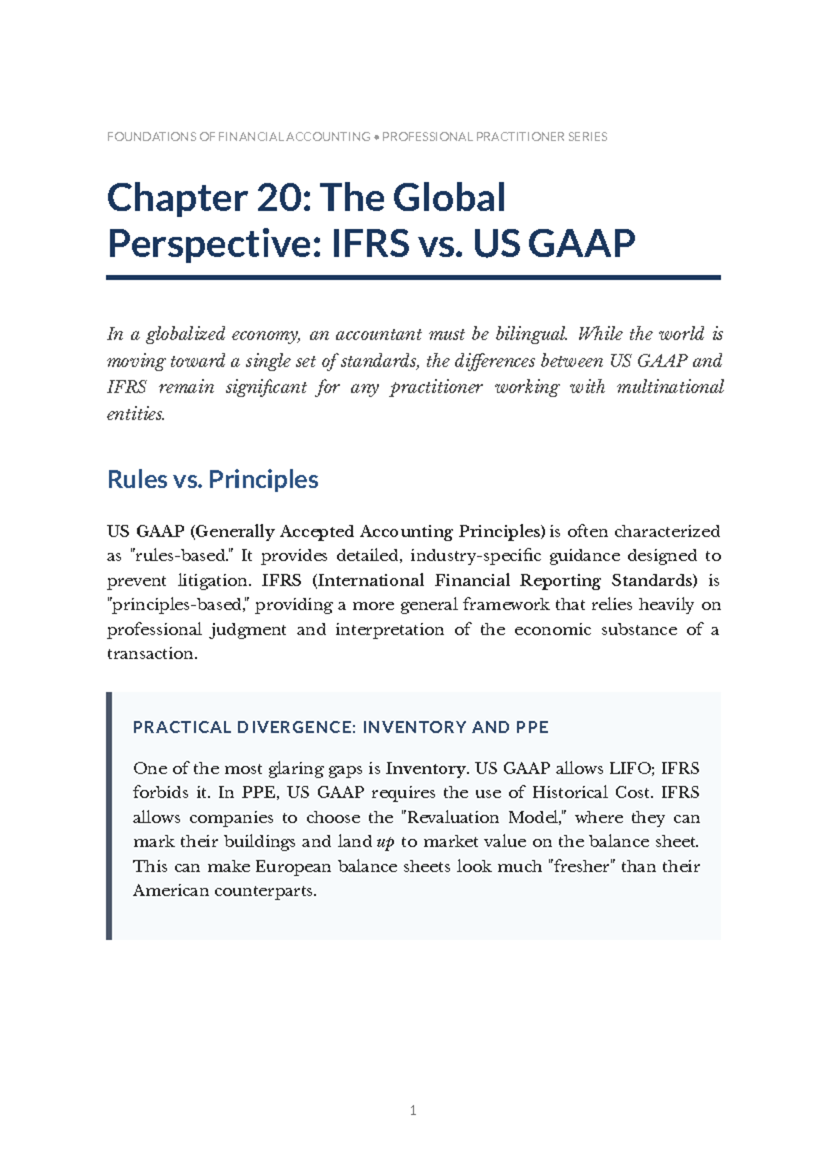 FIN ACC 101: Ch 20 - IFRS vs. US GAAP Global Perspectives - Studocu