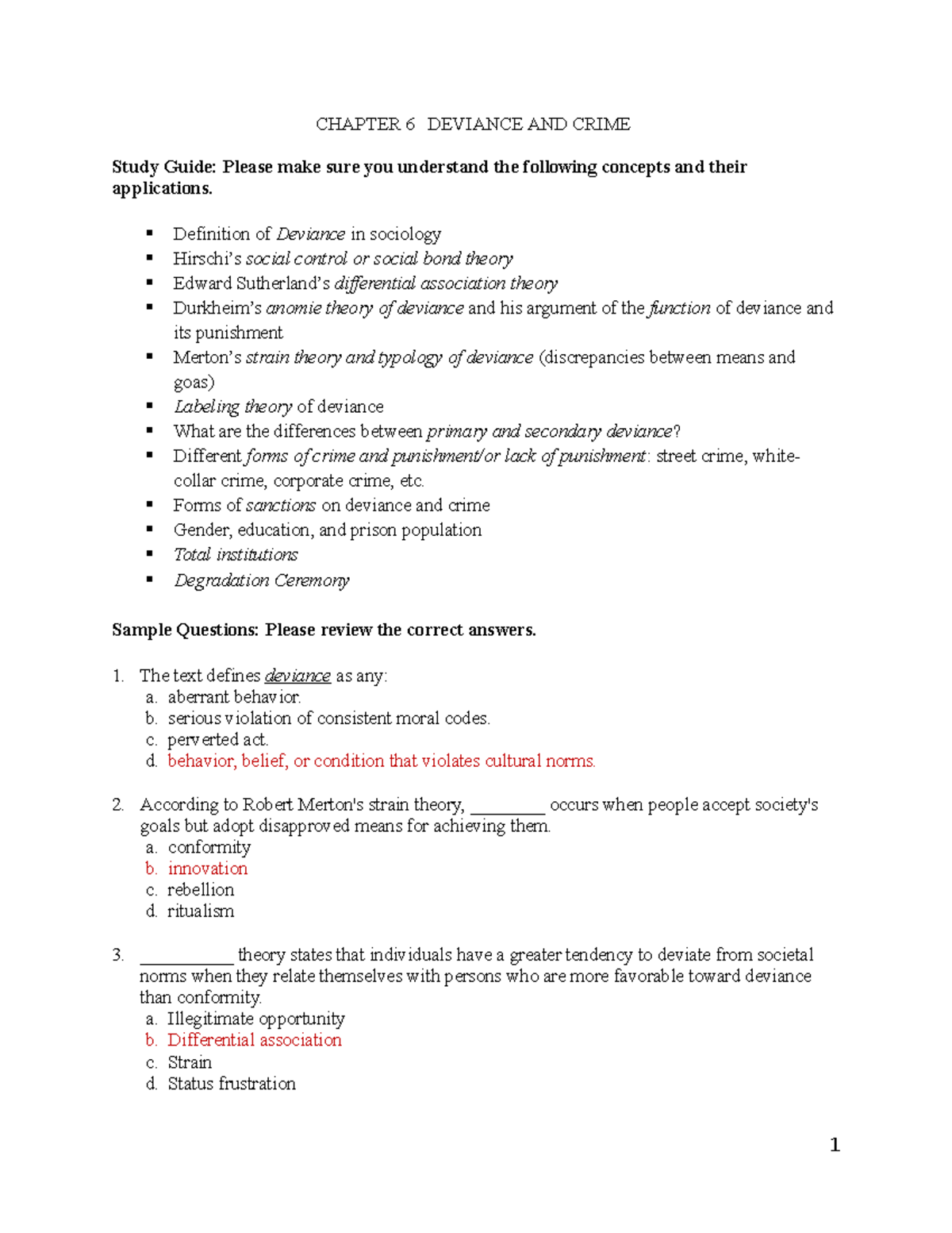 Chapter 6 study guide - CHAPTER 6 DEVIANCE AND CRIME Study Guide ...