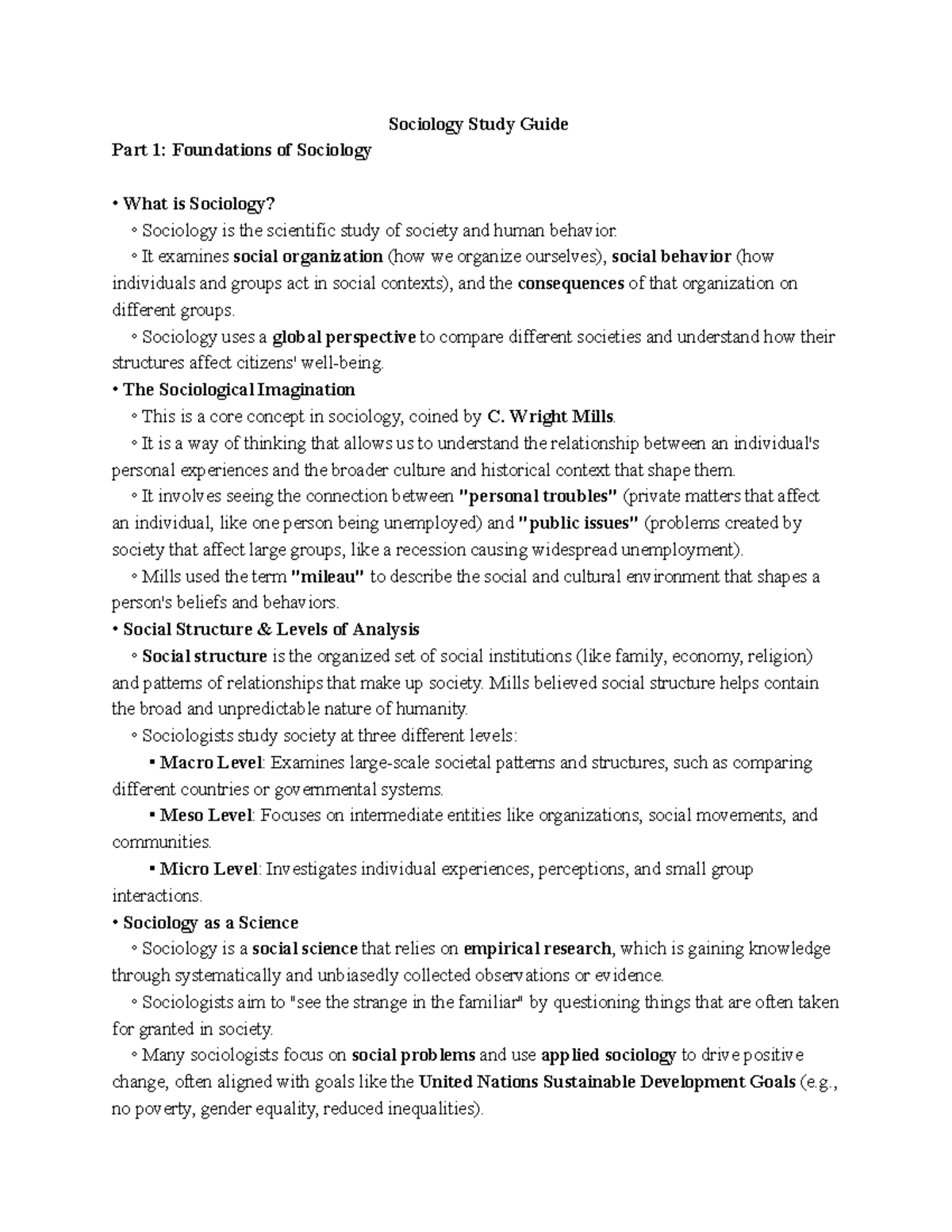 Global Sociology Exam 1 Study Guide: Key Concepts & Theories - Studocu