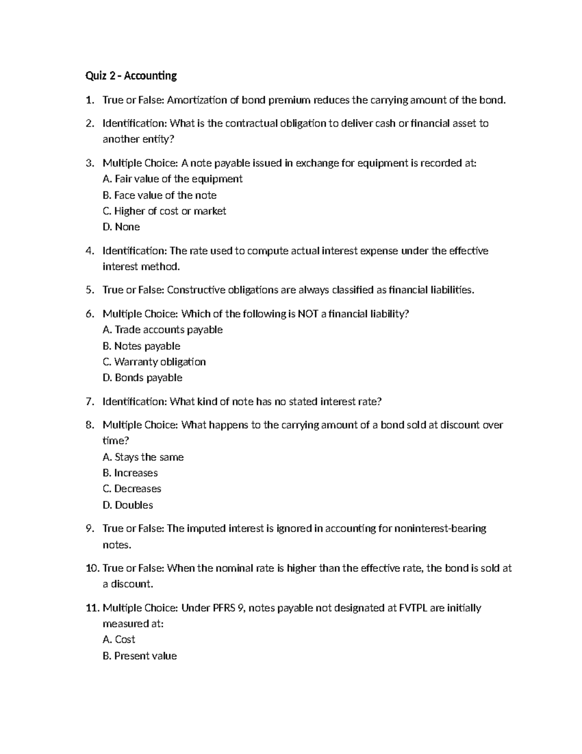Quiz 2 - Intermediate Accounting (ACC 101) - Studocu