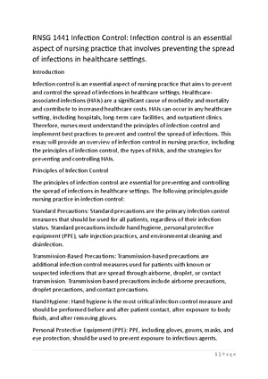 Infection Control - Study Notes & Assignments - Studocu