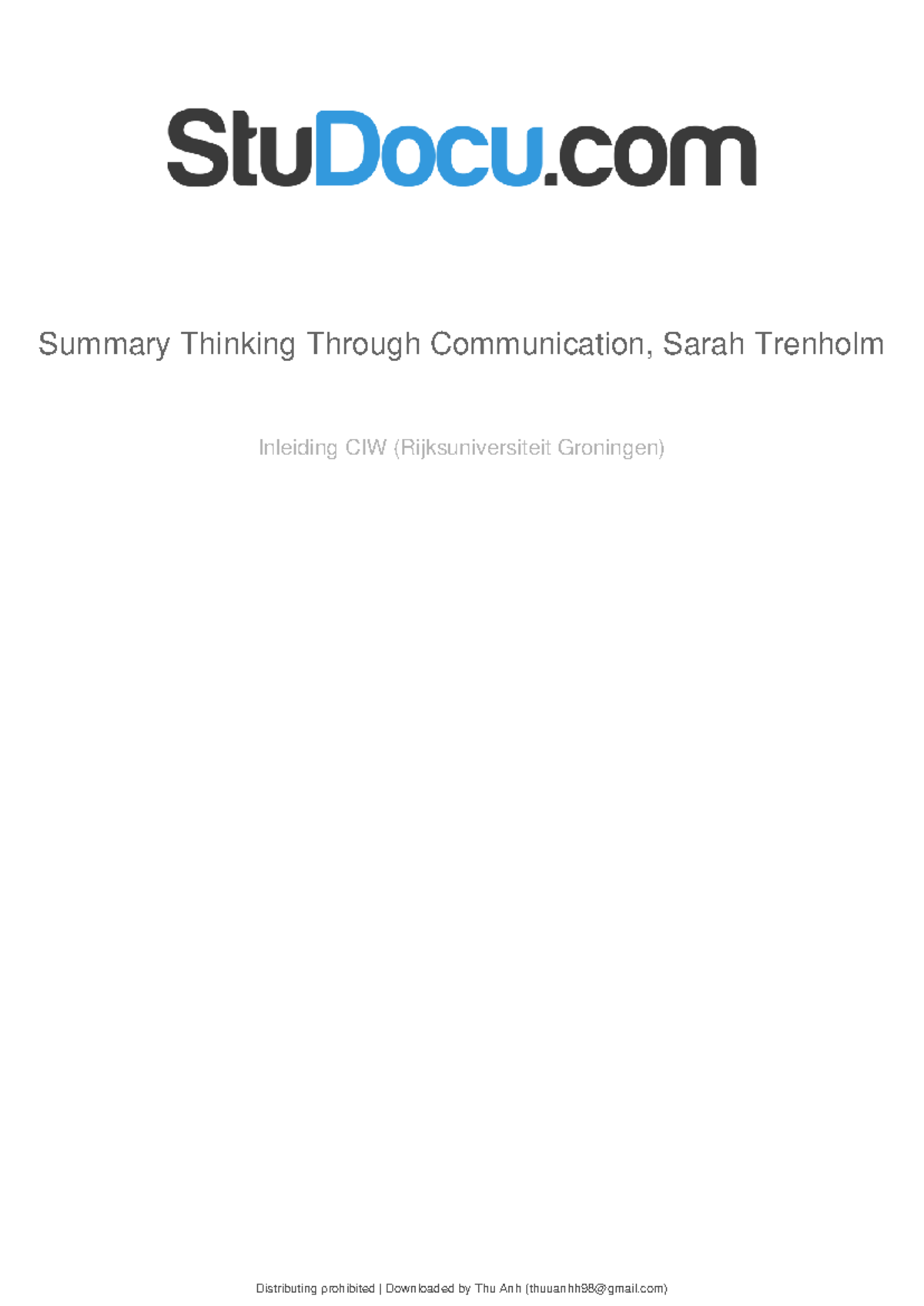 Summary of Thinking Through Communication (Sarah Trenholm) - CIW 
