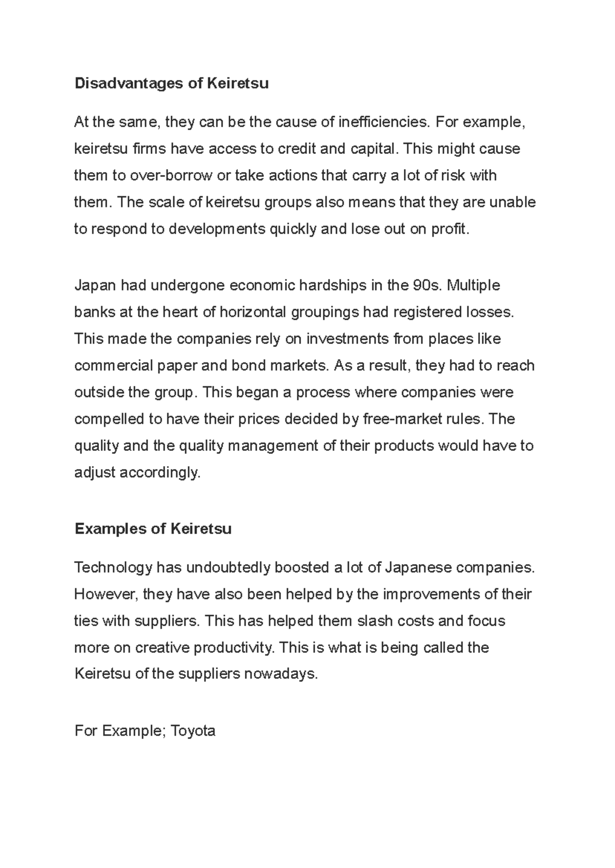 Disadvantages of Keiretsu - For example, keiretsu firms have access to ...