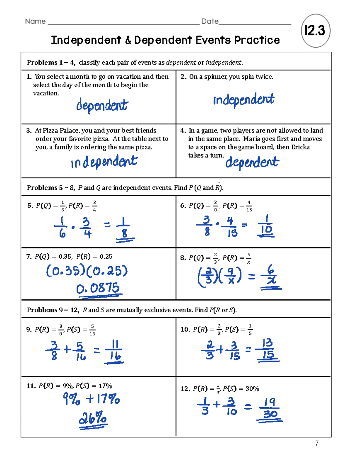 Compound Events Practice 12.5: Probability Problems and Solutions - Studocu