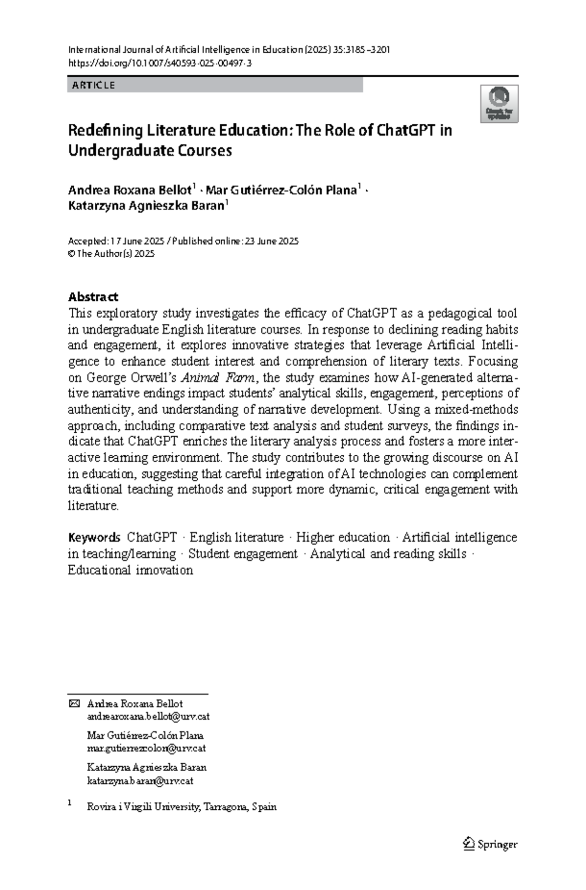 S40593: The Impact of ChatGPT on Literature Education in Undergrad ...