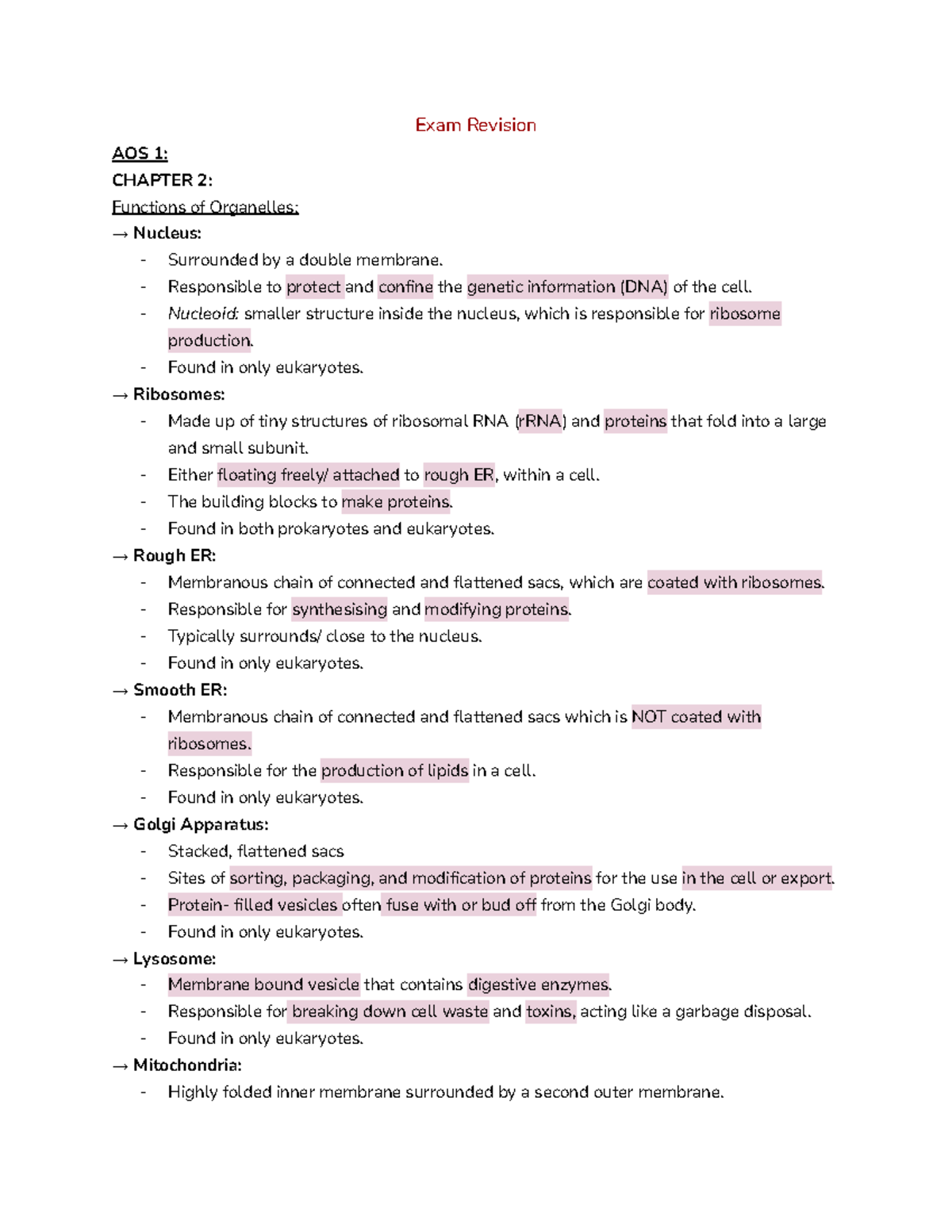AOS 1 Biology Final Exam Revision Summary Notes - Studocu