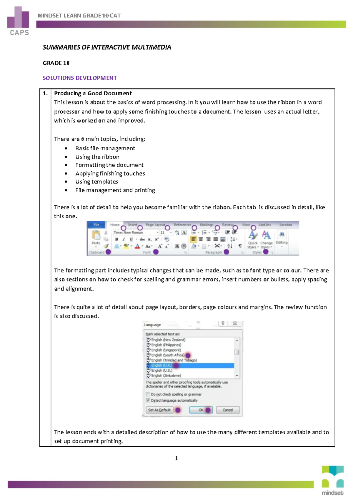 Grade 10 Solutions Development: Interactive Multimedia Summaries - Studocu