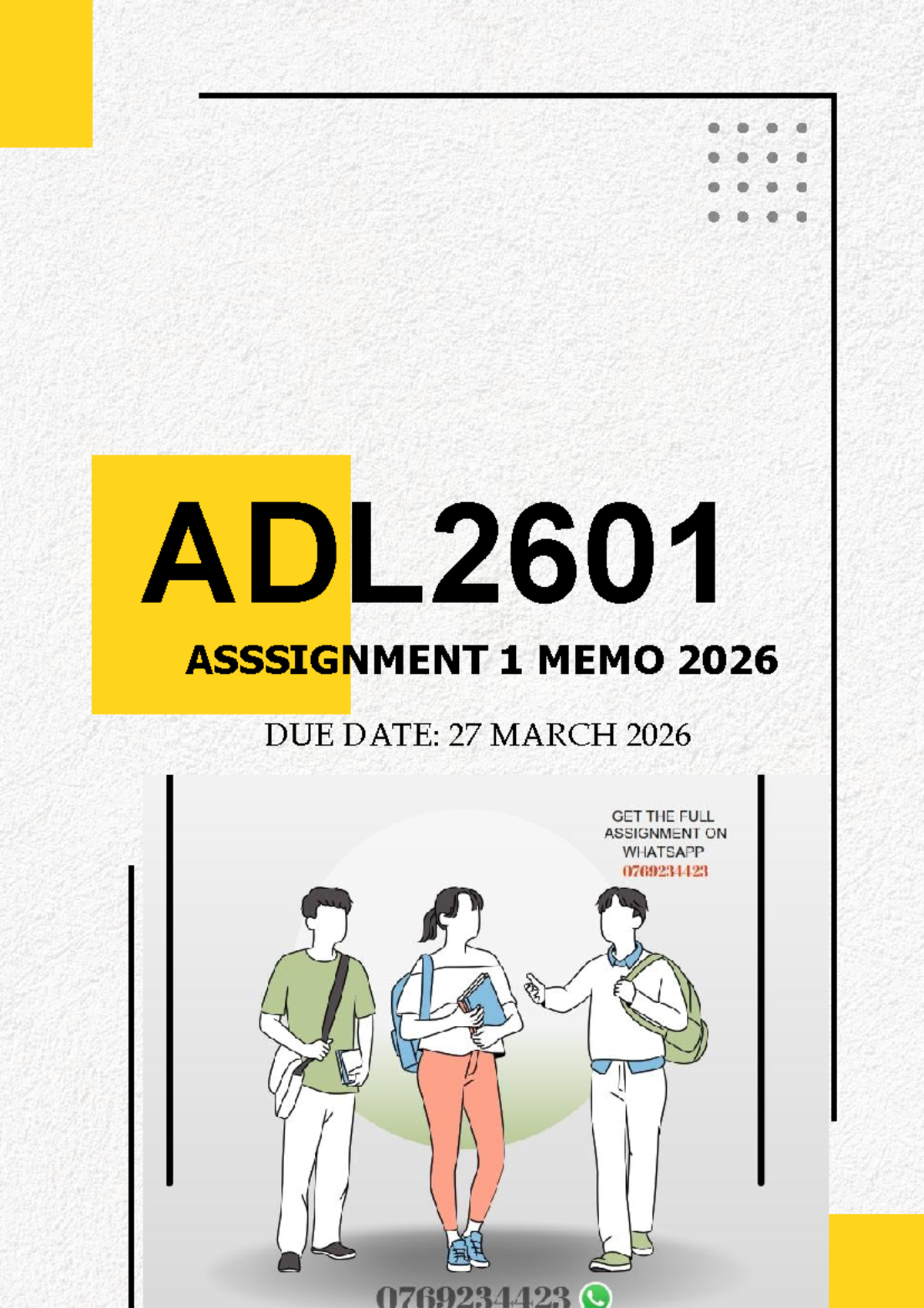 ADL2601 Assignment 1 Memo 2026: Due Date 27 March 2026 - Studocu