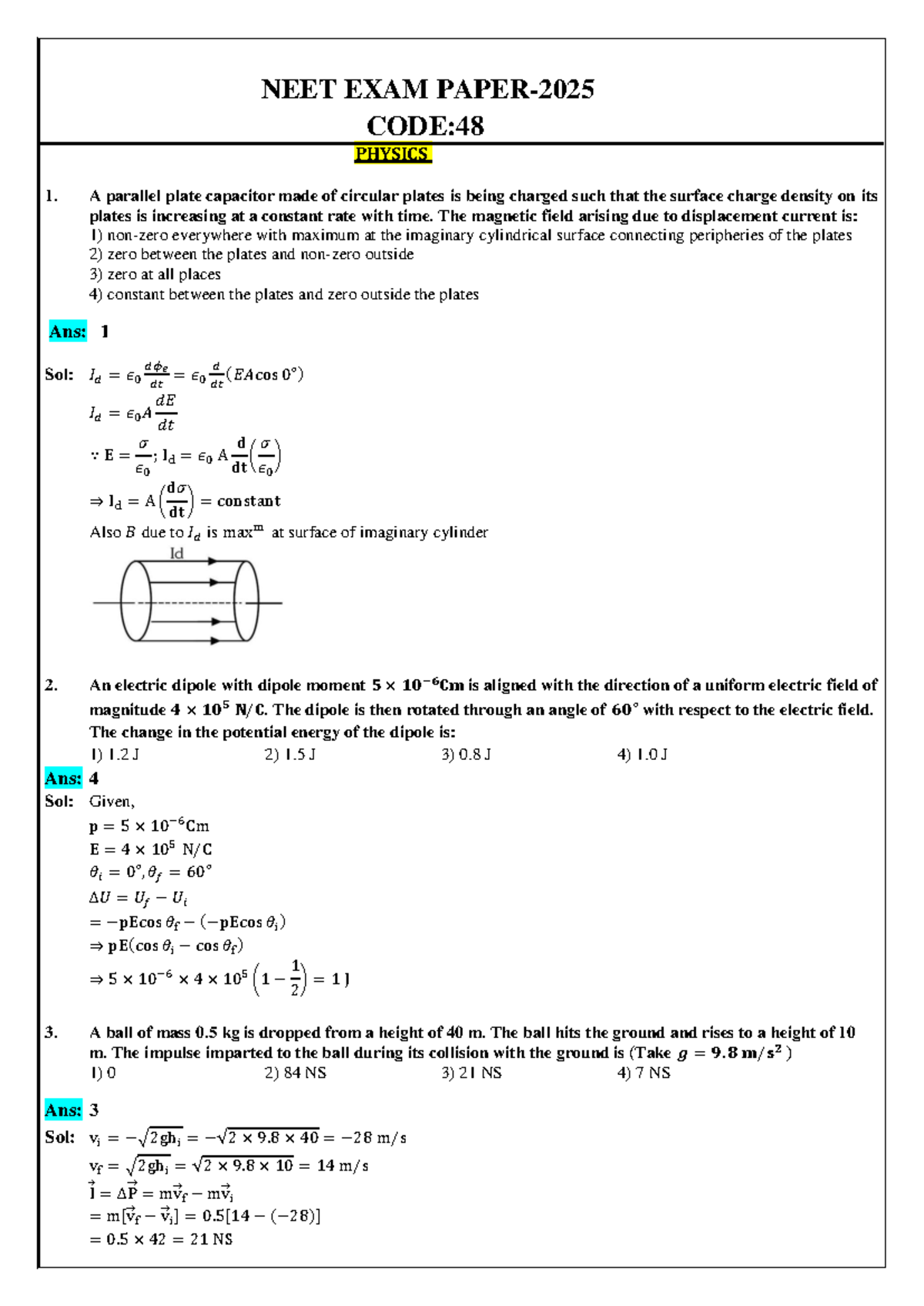 NEET 2025 Physics Question Paper with Solutions - Studocu