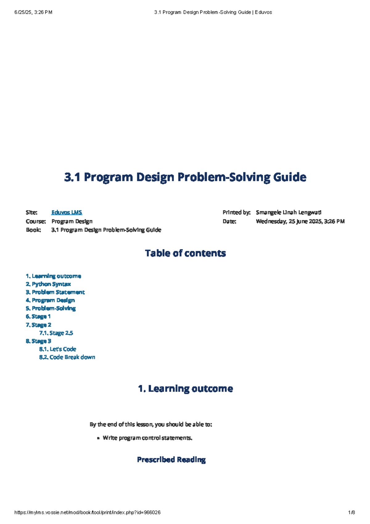 3.1 Program Design Problem-Solving Guide Eduvos - Studocu