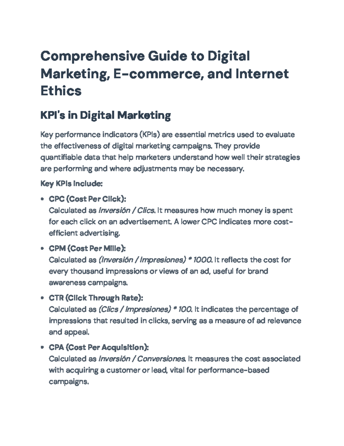 Comprehensive Guide to Digital Marketing & Internet Ethics (E-COM 101 ...