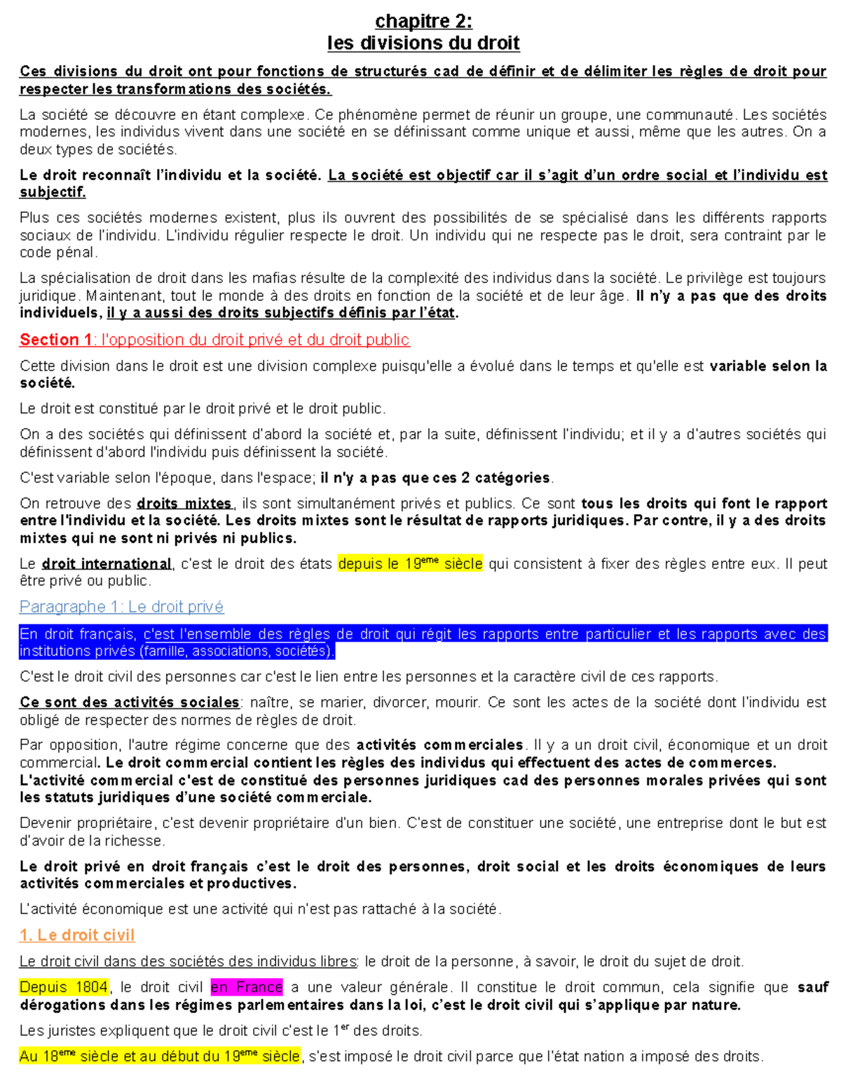 4. Partie 1 - Chapitre 2 : Les Divisions du Droit en Droit Français ...
