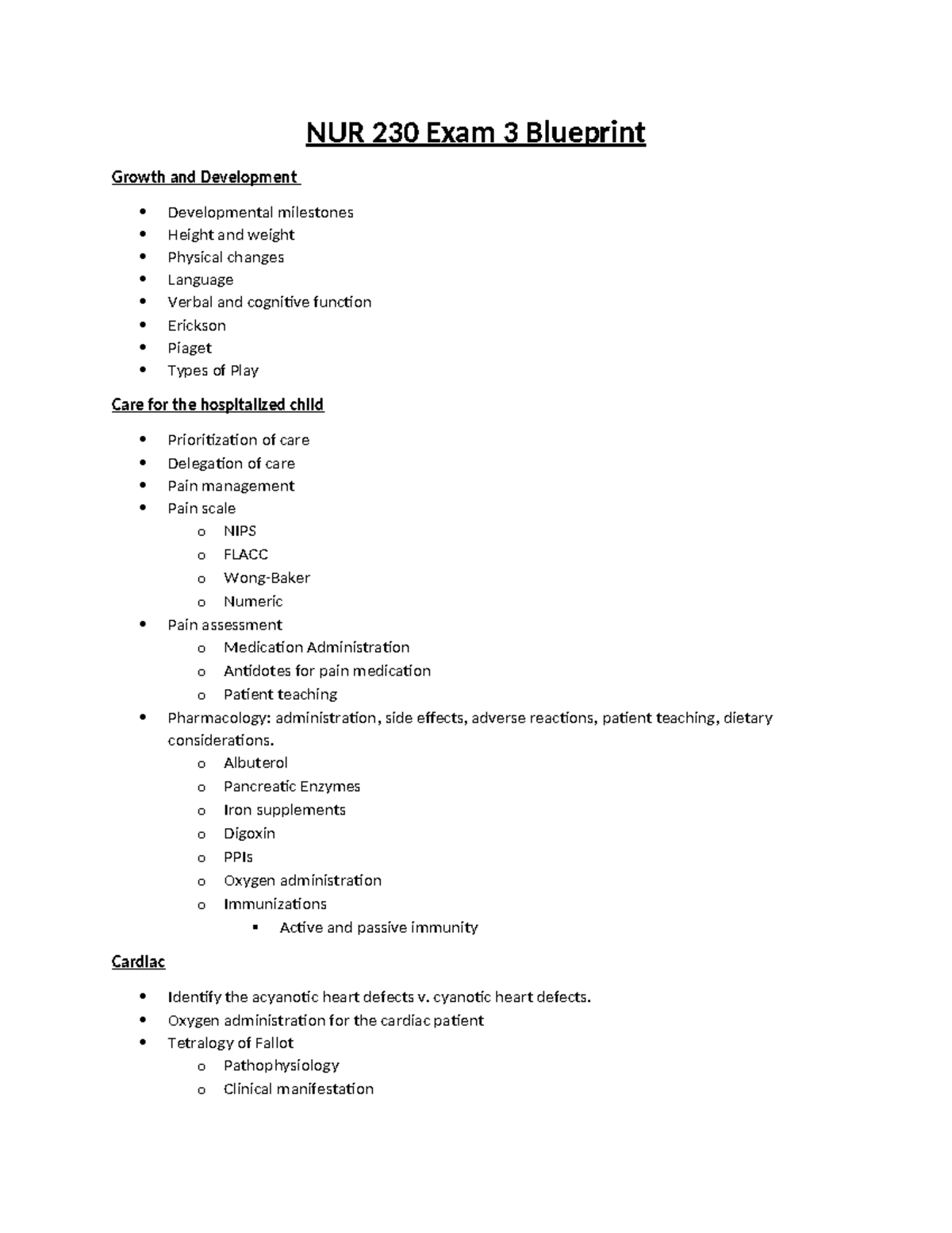 NUR 230 Exam 3 Comprehensive Blueprint and Study Guide - Studocu