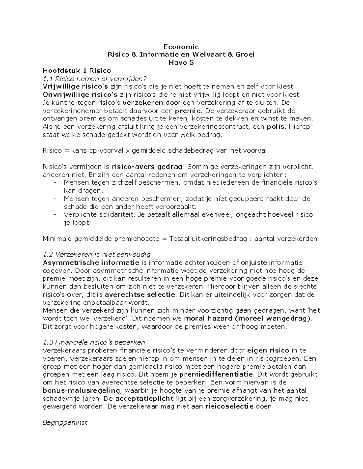 Economie Samenvatting P5: Risico, Informatie, Welvaart en Groei H5 ...