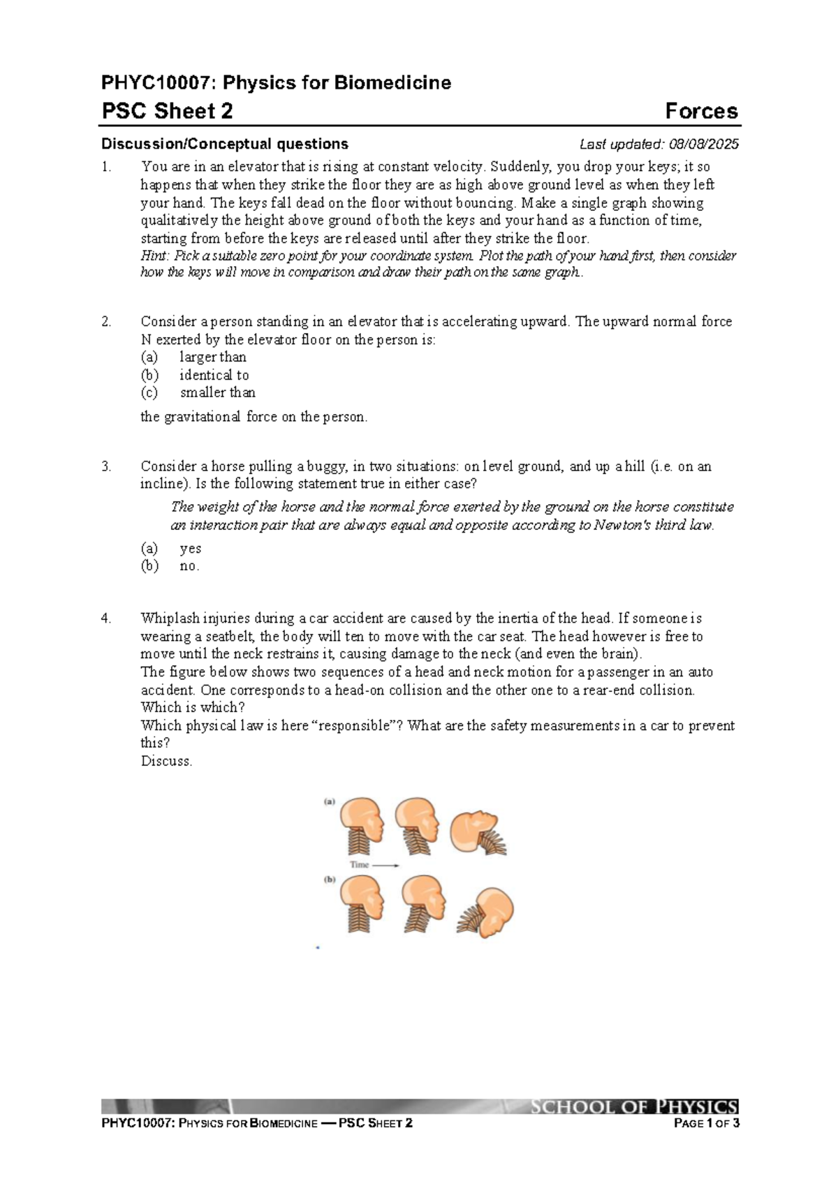 PHYC10007 PSC 2 2025 - Forces and Motion Tutorial Questions - Studocu