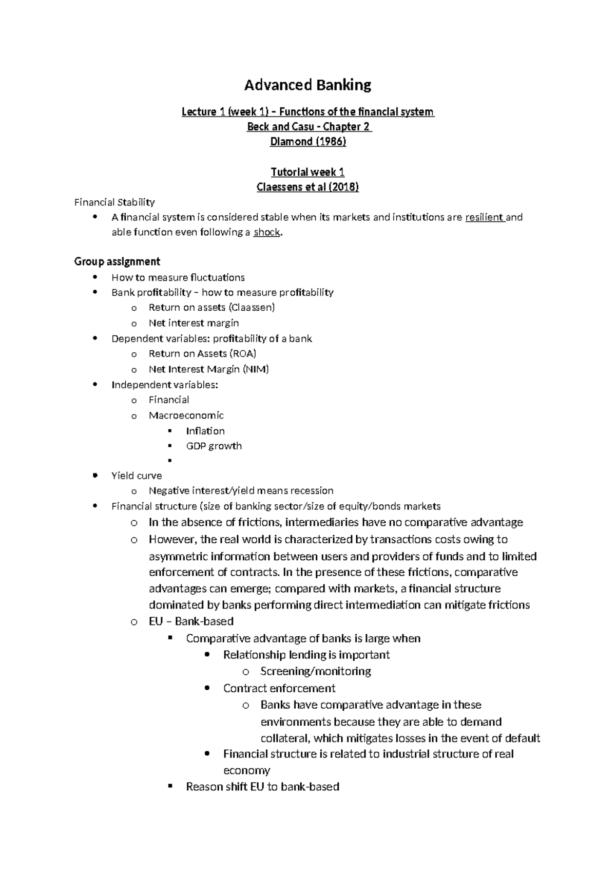 Advanced Banking - Lecture Summaries & Key Concepts Overview - Studeersnel