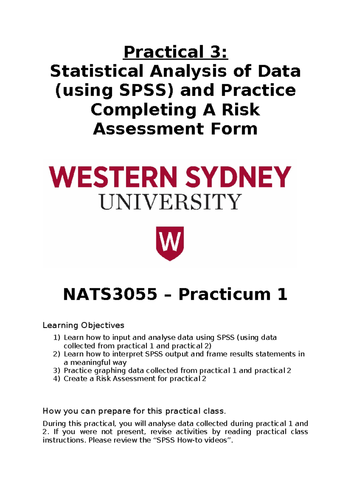 Practical 3: SPSS Data Analysis & Risk Assessment Form NATS3055 - Studocu