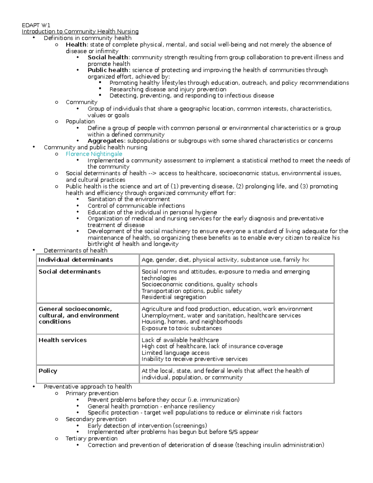 EDAPT W1: Overview of Community Health Nursing Principles - Studocu