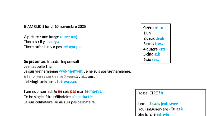B AM CLIC 1: Introduction to French Basics (Nov 10, 2025) - Studocu