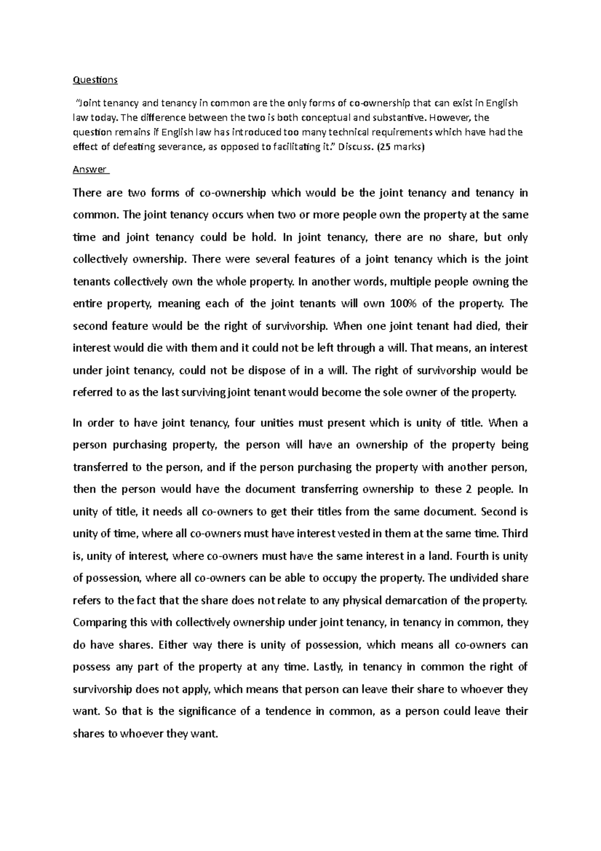 Land Law (LLB 101): Co-Ownership in Joint Tenancy & Tenancy in Common ...