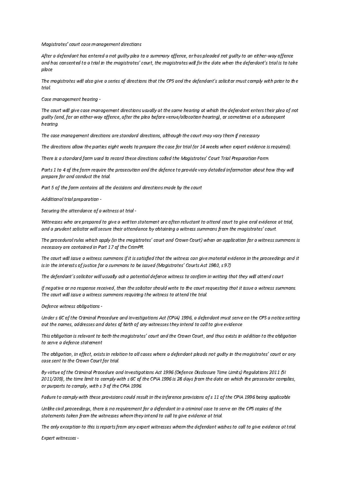 Magistrates' Court Case Management Directions & Trial Preparation Guide ...