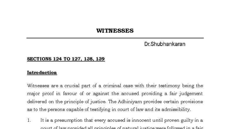 Witnesses in Criminal Law: Sections 124-127, 138-139 Overview - Studocu