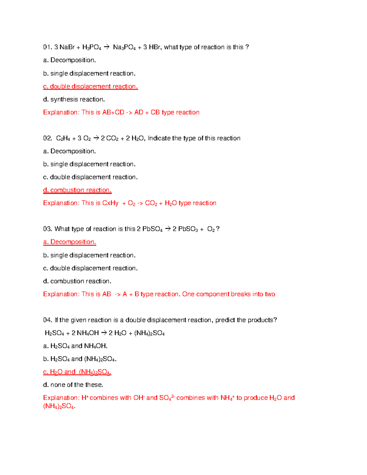 Topic 5 - 3 NaBr + H 3 PO 4 → Na 3 PO 4 + 3 HBr, what type of reaction ...